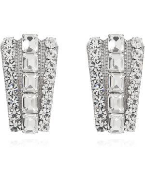 Self-Portrait Earrings With Shimmering Crystals - White