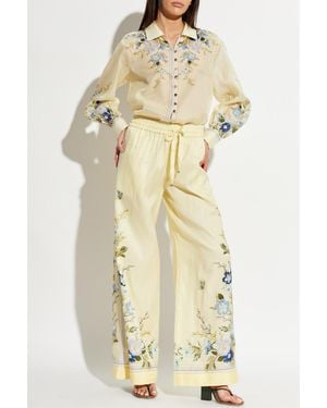 Self-Portrait Floral Print Pants - Natural