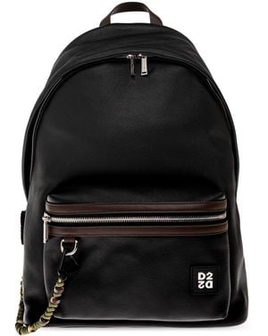 DSquared² Leather Backpack With Logo - Black