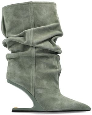 Balmain Suede Wedge Ankle Boots - Green