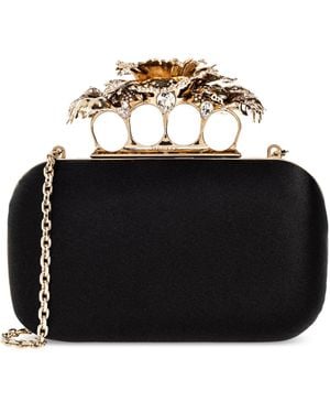 McQueen Carnation Knuckle Clutch - Black