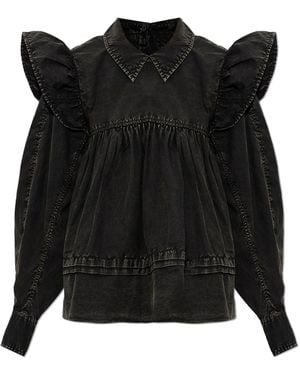 Ganni Top With Ruffles - Black