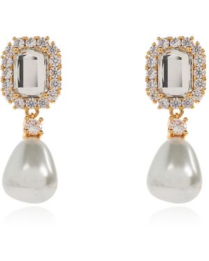 Self-Portrait Earrings With Shimmering Crystals - Metallic