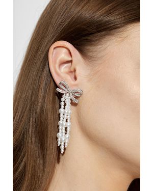Self-Portrait Earrings With Glass Pearls - Brown