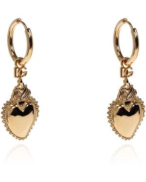 Dolce & Gabbana Drop Earrings With Heart Charms - Metallic
