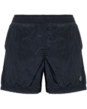 Stone Island Shorts With Logo Patch - Blue