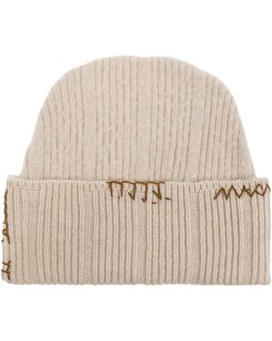 Marni Wool Beanie With Stitching - Natural