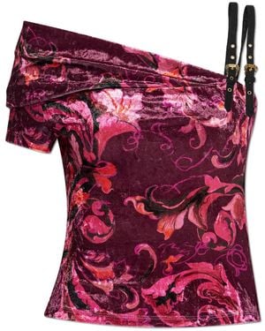 Versace Jeans Couture Velvet Off-The-Shoulder Top - Red
