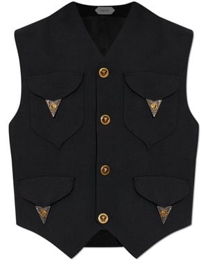 Versace Wool Vest With Appliqués - Black