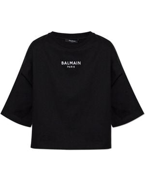 Balmain Short T-Shirt With Embroidered Logo - Black