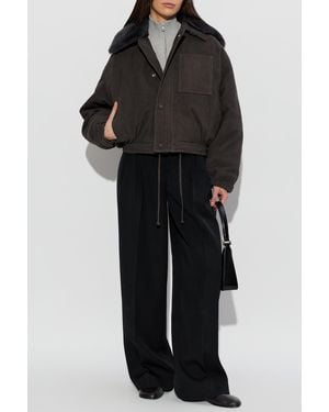 Victoria Beckham Suede Jacket With Fur Collar - Black
