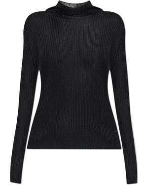 Balmain Ribbed Mock Neck Top - Black