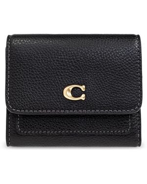 COACH Leather Wallet With Logo - Black