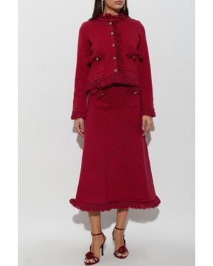Self-Portrait Fringed Cardigan - Red