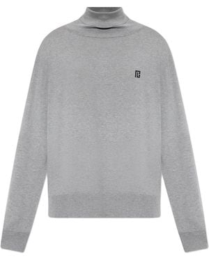 Balmain Turtleneck With Logo - Grey