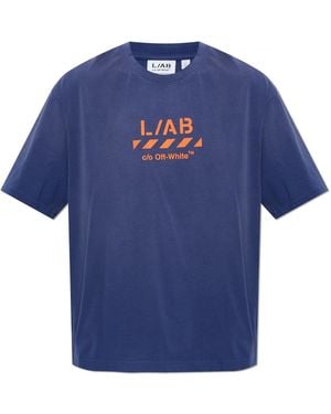 LAB C.O. OFF WHITE T-Shirt With Printed Logo - Blue