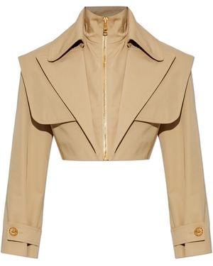 Balmain Short Jacket With Stand-Up Collar - Natural