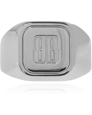Balenciaga Signet Ring With Engraved Logo - Grey
