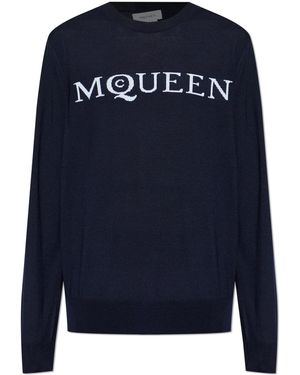 McQueen Wool Jumper With Logo - Blue