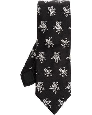 Givenchy Silk Tie With A Botanical Motif - Black