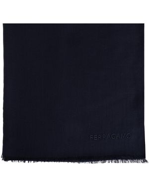 Ferragamo Cashmere Scarf With Embroidered Logo - Blue