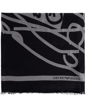 Emporio Armani Scarf With Logo - Black