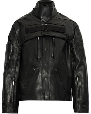 Rick Owens Leather Jacket With Collar - Black