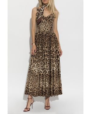 Dolce & Gabbana Cotton Dress With Animal Print - Natural