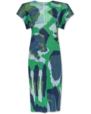 Pleats Please Issey Miyake Pleated Dress With Print - Green