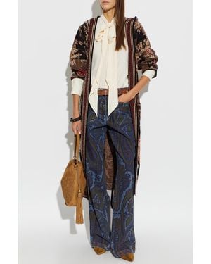 Etro Patterned Cardigan With Belt - Blue