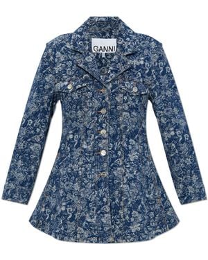 Ganni Jacquard Denim Blazer - Blue