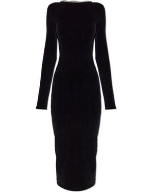 Balmain Velvet Dress With Decorative Crystal Straps - Black