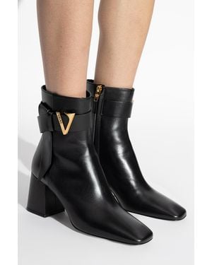 Versace Leather Heeled Ankle Boots - Black