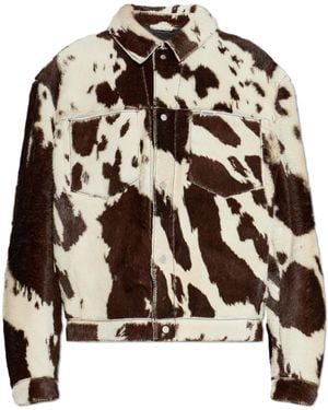 Represent Leather Jacket With Animal Motif - Brown