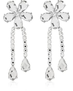 Self-Portrait Long Earrings With Shimmering Crystals - White