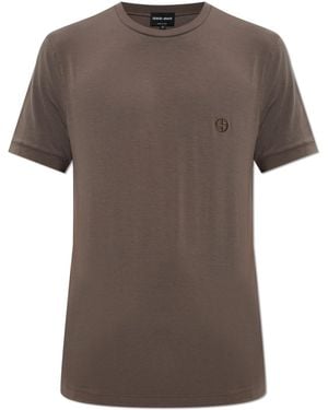 Giorgio Armani T-Shirt With Embroidered Logo - Brown