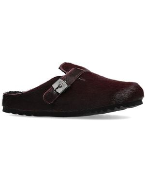 Scholl Leather Slides 'Grace Fur' - Brown