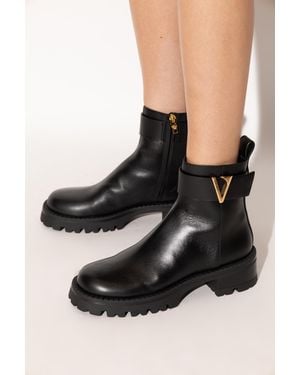 Versace Leather Ankle Boots - Black