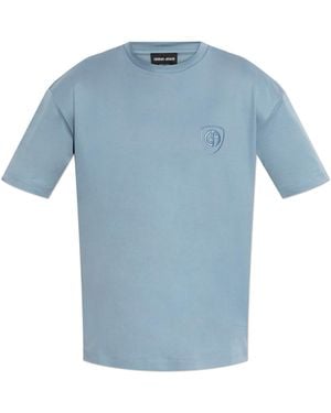 Giorgio Armani T-Shirt With Embroidered Logo - Blue