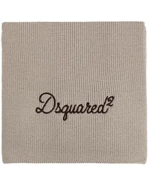 DSquared² Wool Scarf With Embroidered Logo - Grey