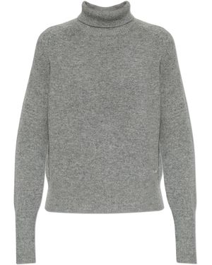 Victoria Beckham Wool Turtleneck With Embroidered Logo - Grey