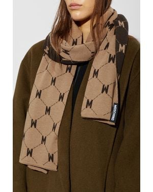 Moschino Wool Scarf With Monogram - Brown