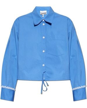 Ganni "Oversize" Shirt With Pocket - Blue