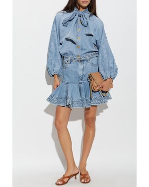 Zimmermann Denim Skirt With Belt - Blue