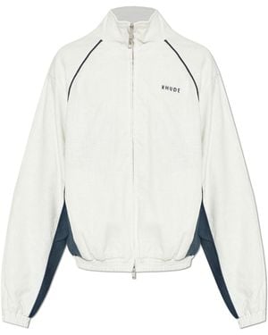 Rhude Linen Jacket With Stand-Up Collar - White