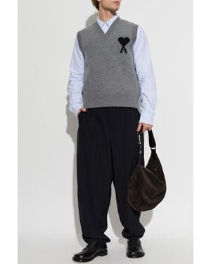 Ami Paris Wool Vest With Logo - Blue