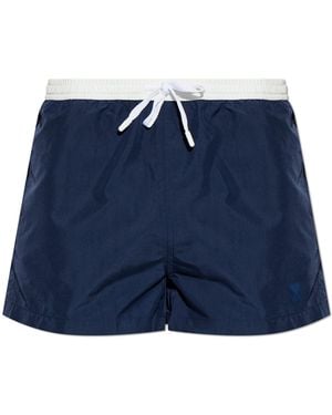 Ami Paris Swim Shorts With An Appliqué - Blue