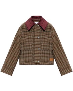 Ganni Wool Jacket With Logo Patch - Brown