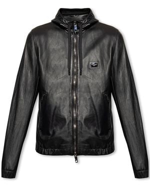 Dolce & Gabbana Hooded Leather Jacket - Black