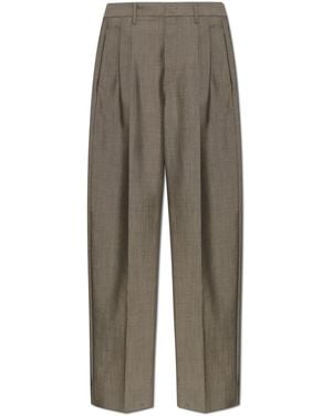 Victoria Beckham Wool Pleated Trousers - Grey